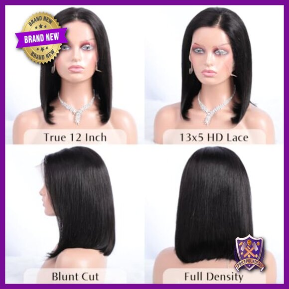 12 Inch Straight Bob Wig Human Hair 13x4 HD Frontal Glueless Lace main image 5